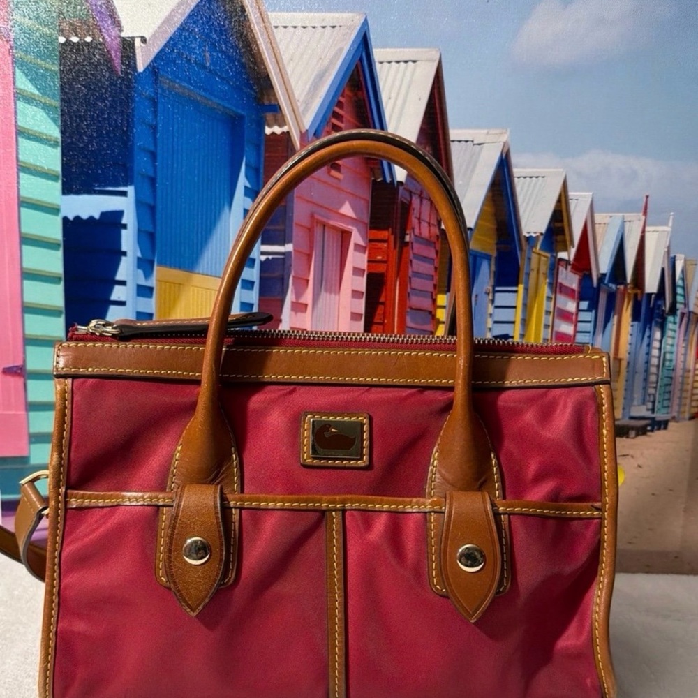 Stylish Red Leather-Trimmed Handbag